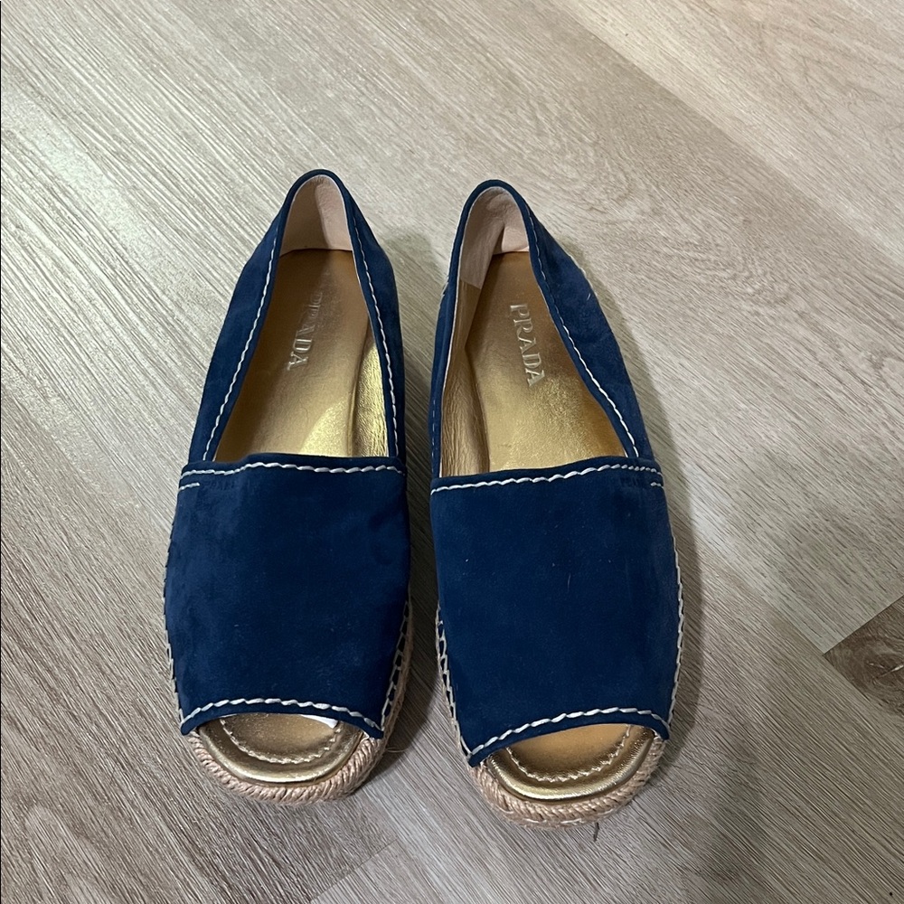 Prada Suede Espadrille Sandals Peep Toe Shoes